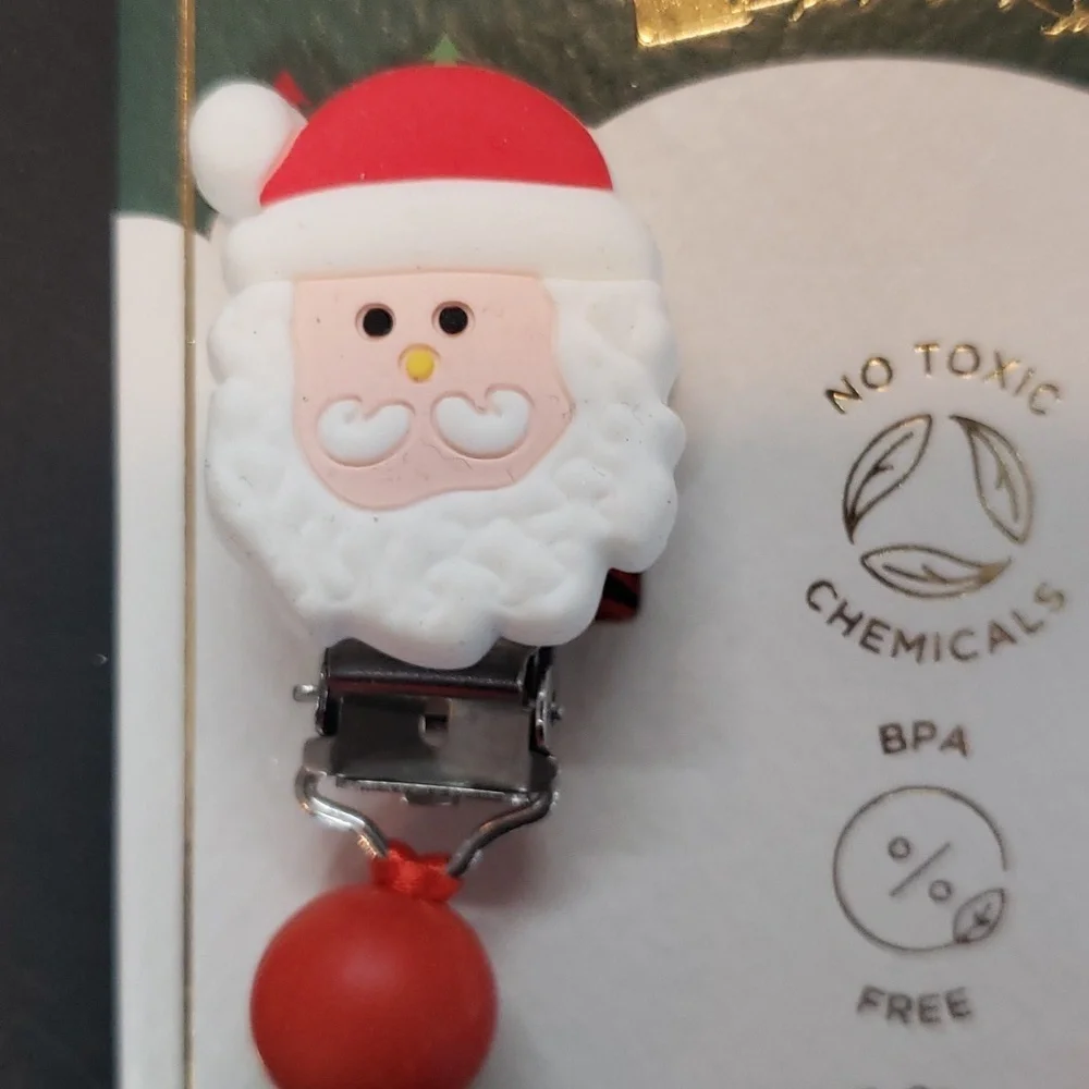 Modern Baby NWT Santa and Christmas  Color Silicone Beads Pacifier Clip